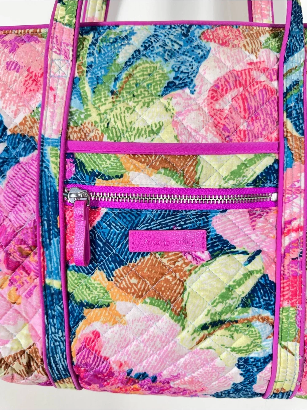 Vera Bradley Superbloom Iconic Villager Tote Bag Floral Watercolor Pink